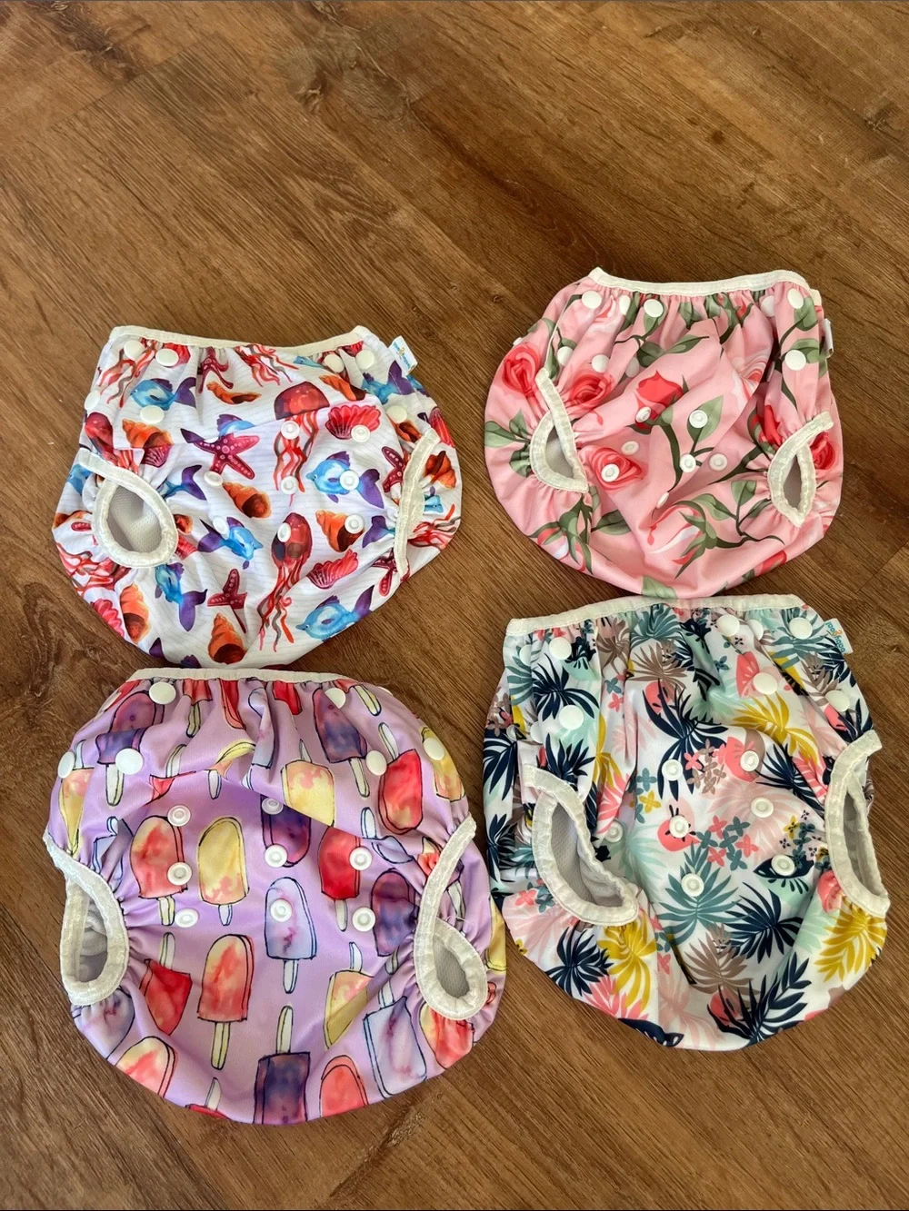 Bundle : 4 Kids Reusable Swim Diaper Cover - Pink & Multicolor Sea Life Pack
